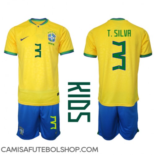 Camisa de time de futebol Brasil Thiago Silva #3 Replicas 1º Equipamento Infantil Mundo 2022 Manga Curta (+ Calças curtas)